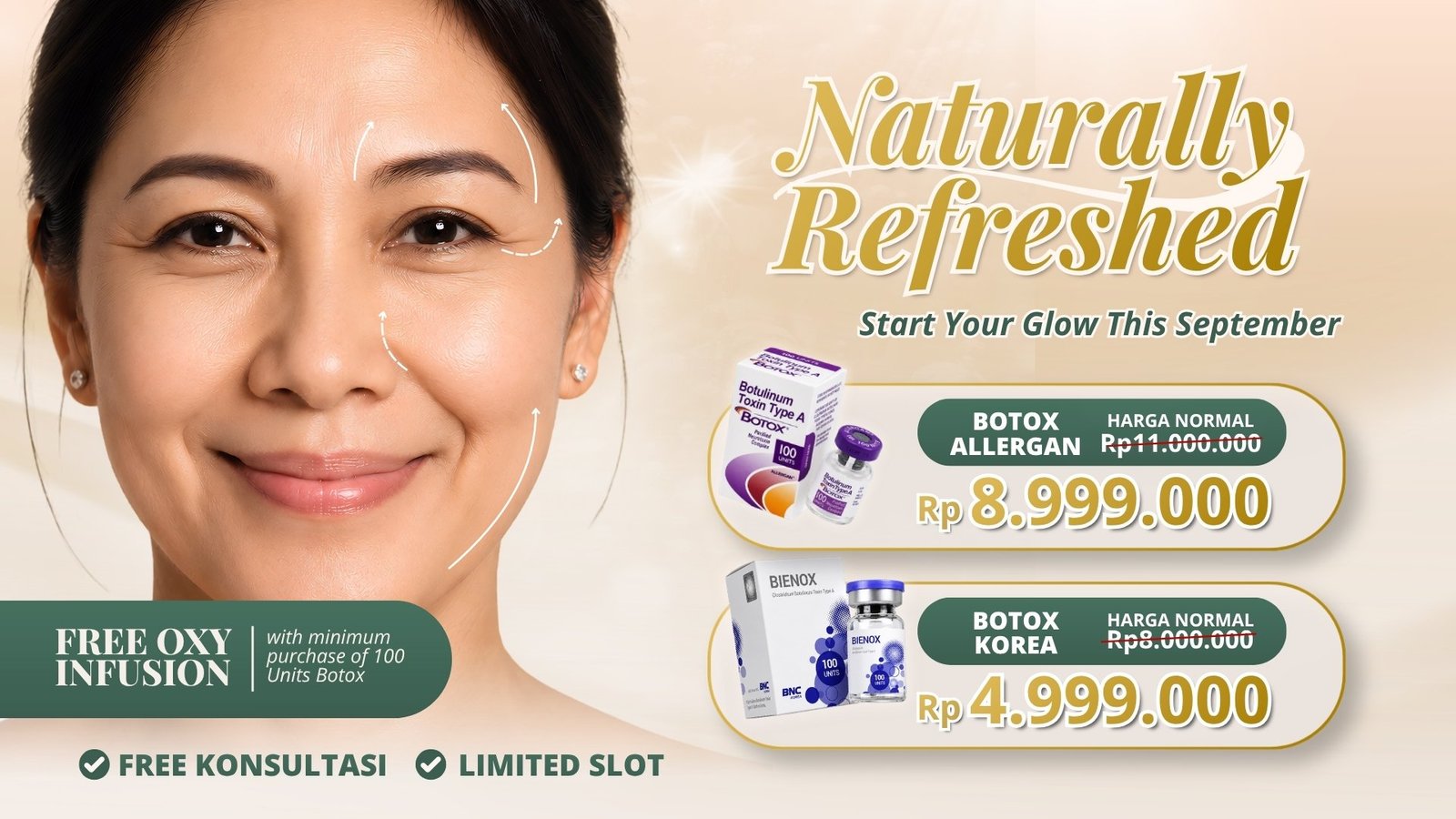Promo injeksi Botox Allergan dan Korea di The Mercy Clinic oleh dokter bersertifikasi untuk relaksasi otot wajah