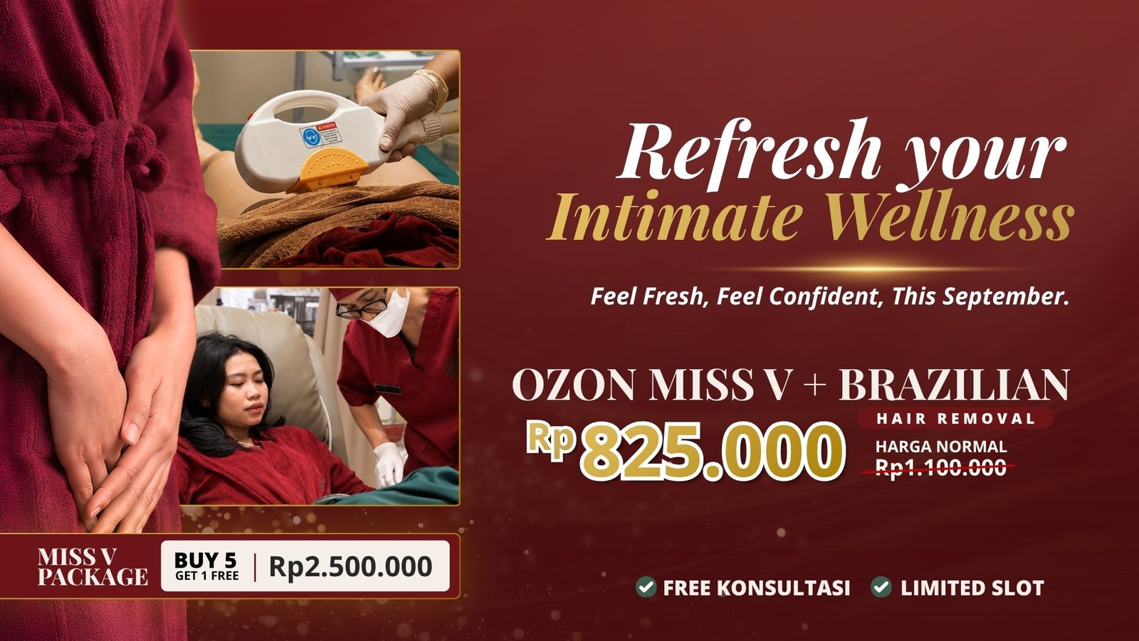 Promo bundling IPL Brazilian dan Ozon Miss V di The Mercy Clinic, dikerjakan tenaga medis perempuan di ruang privat