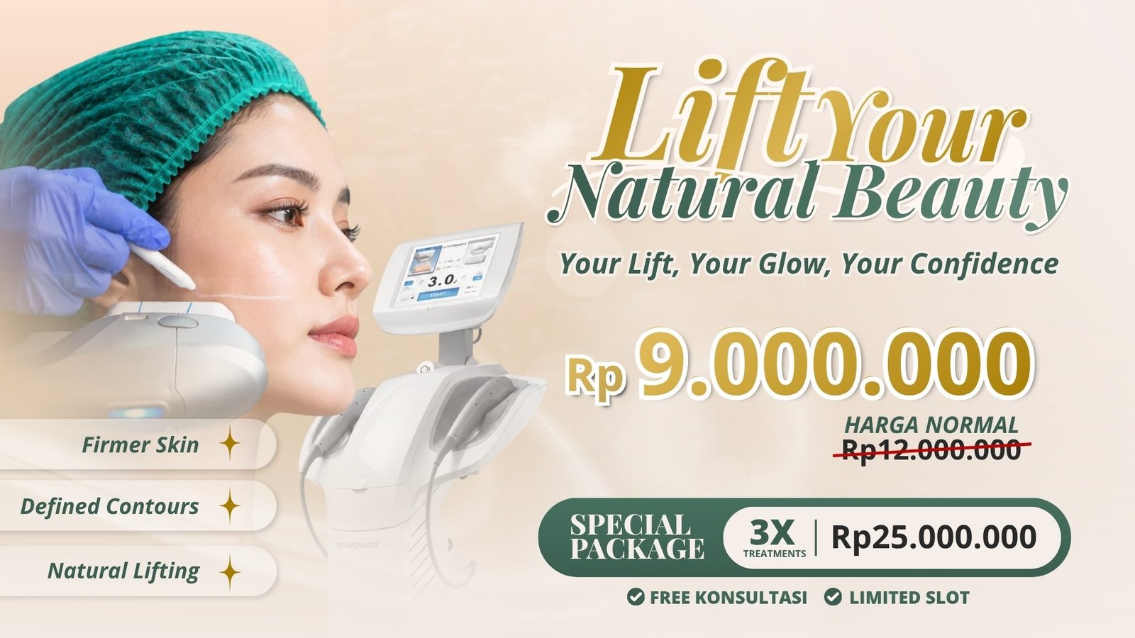 Promo Ultralift Full Face HIFU di The Mercy Clinic untuk pengencangan kulit wajah tanpa operasi